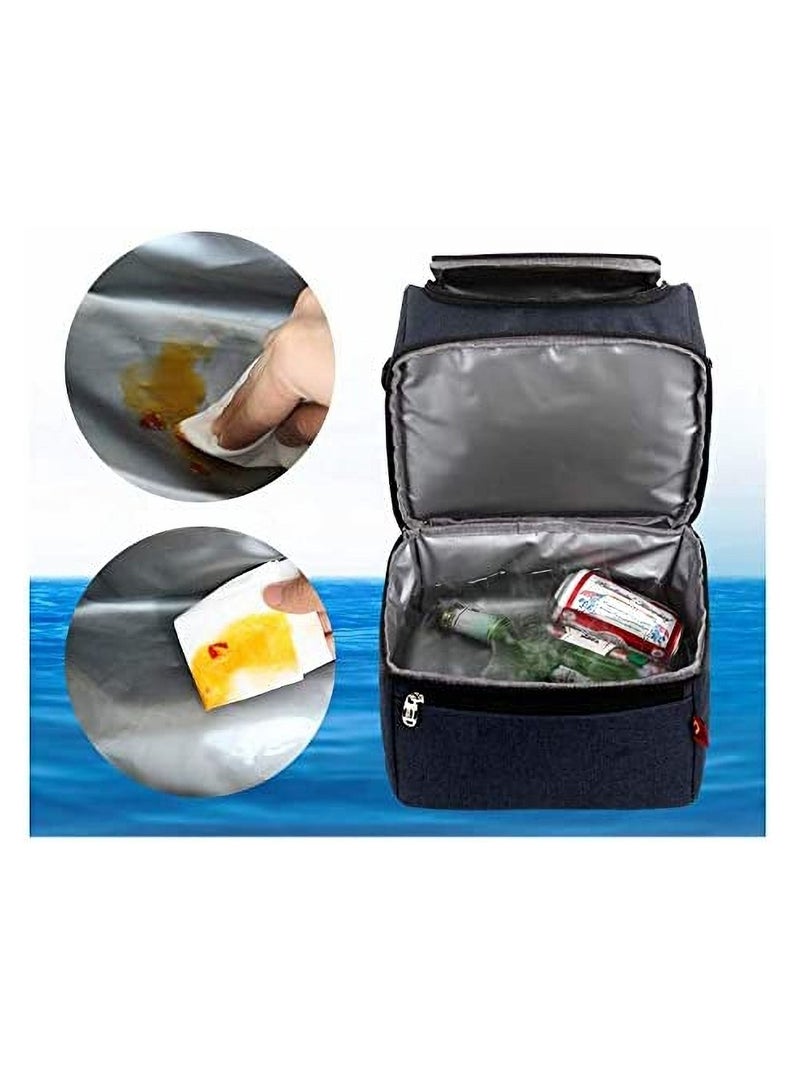 Insulated Lunch Bag Box Cooler with Strap 2 Compartments Leakproof Waterproof Large Thermal Lunch Cooler Tote Food Bag for Work School Picnic Camping Fishing
