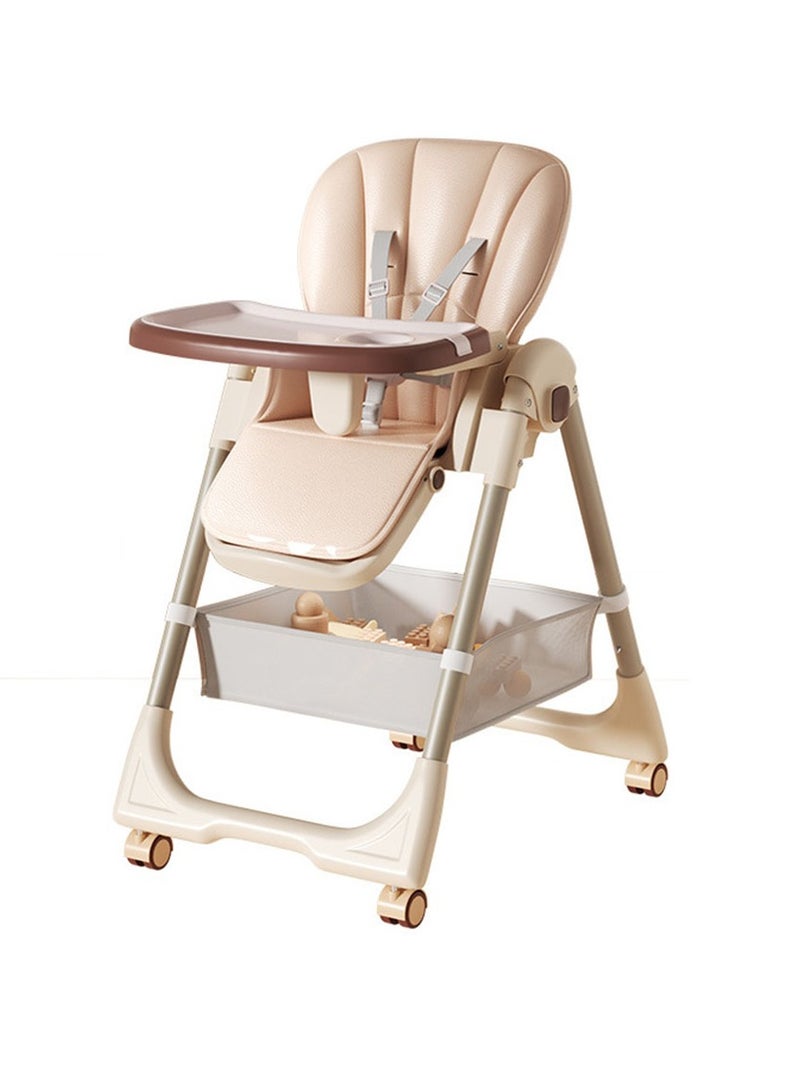 Baby High Chair, Portable High Chair with Adjustable Heigh and Recline, Foldable High Chair for Babies and Toddler with 4 Wheels, High Chair for Toddlers with Removable Tray
