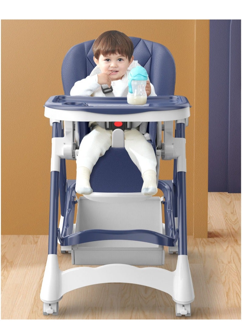 Foldable Highchair for Babies & Toddlers, Multiple Adjustable Backrest, Detachable PU Leather Cushion, Built-in Rear Wheels, PU Leather Cushion