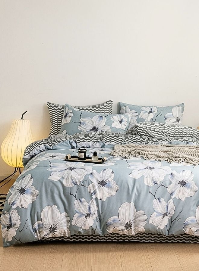 Variance sizes Floral Design King/Queen/Single Duvet Cover set Reversible Bedding set Grey-Blue Color