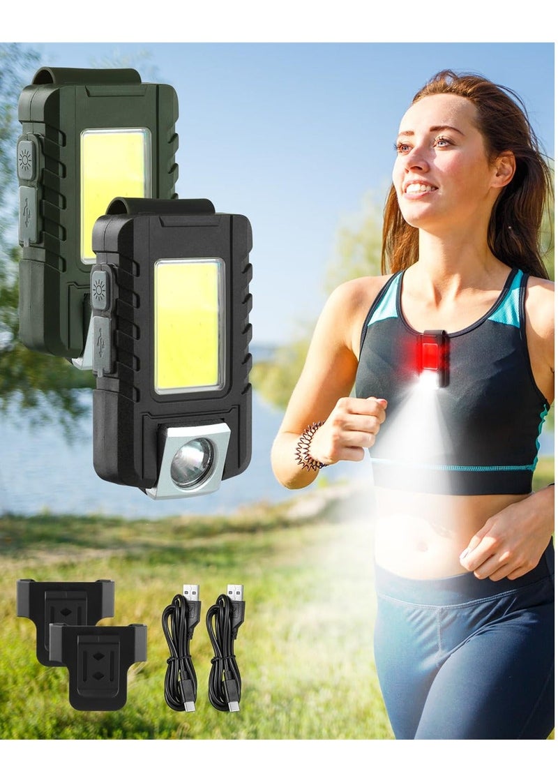 Running Light, 2 Pcs Clip on Light 180° Adjustable & USB Rechargeable Night Magnetic Flashlight Clip, 6 Modes Red Blinking LED, for Camping Hiking Jogging Outdoor