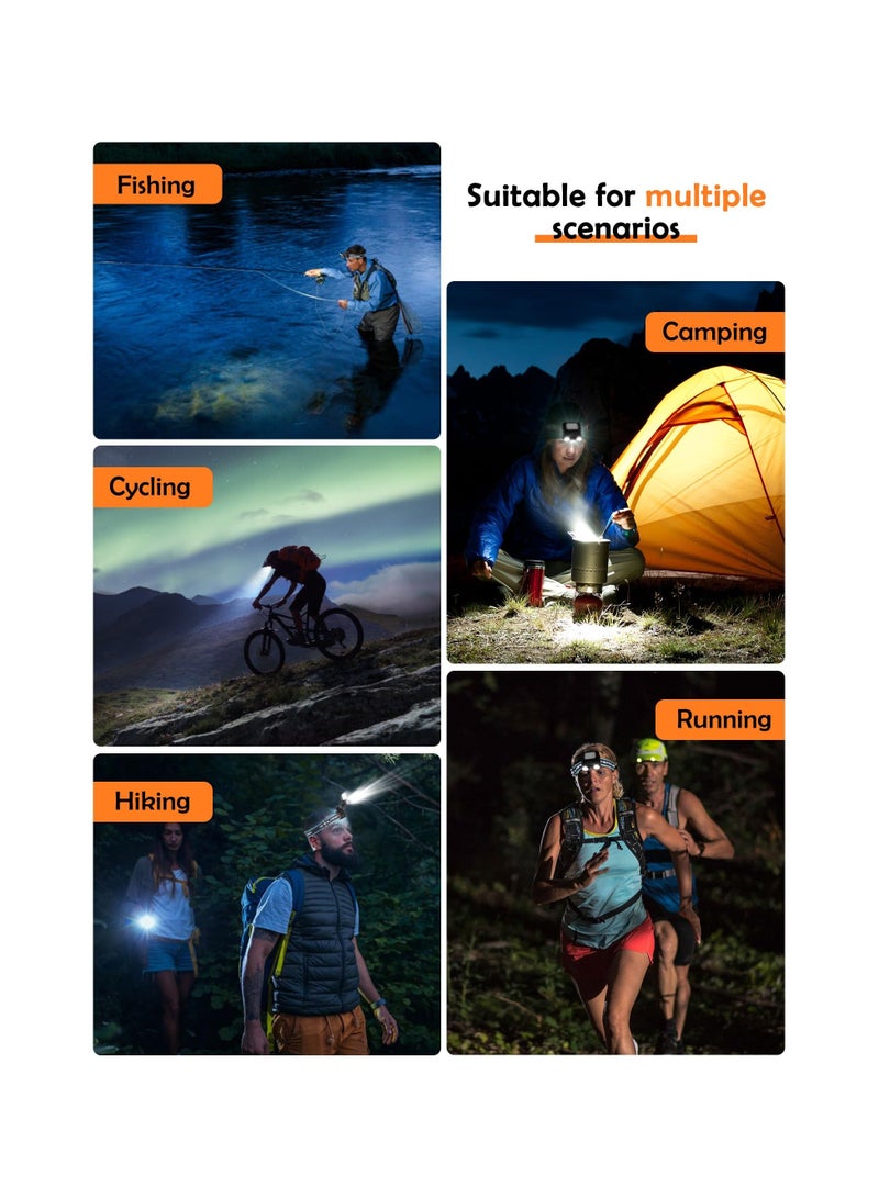 Led Hard Hat Light, 5 Modes Headlamp Rechargeable Clip On Cap Lights Head Lamp with Motion Sensor, Waterproof Light Flashlight for Hiking, Running, Repairing, Fishing, Cycling, Climbing