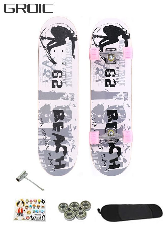 31 Inch Four-wheel Double Kick Skateboard for Outdoor Sports Anti-Slip Durable Sturdy Fashinoable Printing for Beginners Kids Teens Adults