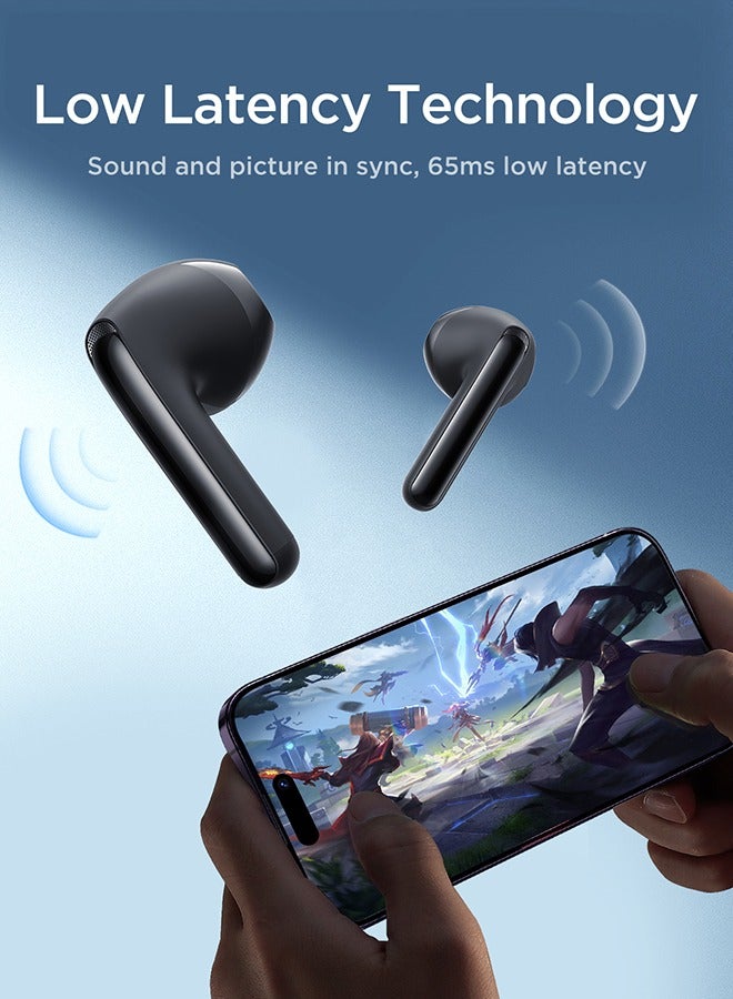 JR-FB1 In-Ear True Wireless Bluetooth 5.3 Headphones Dns Call Noise Reduction 65ms Low Latency Fast Charging IP54 Waterproof With Charging Box And Protective Cover Black