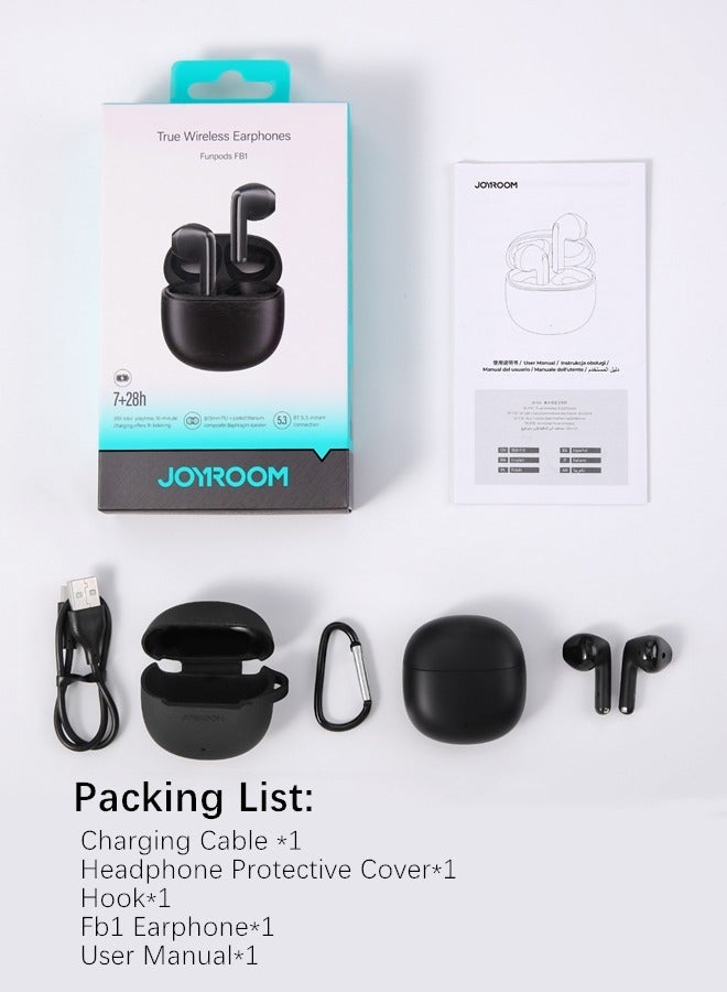 JR-FB1 In-Ear True Wireless Bluetooth 5.3 Headphones Dns Call Noise Reduction 65ms Low Latency Fast Charging IP54 Waterproof With Charging Box And Protective Cover Black