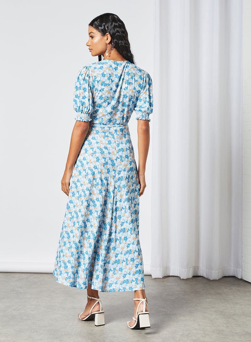 Floral Wrap Dress Blue