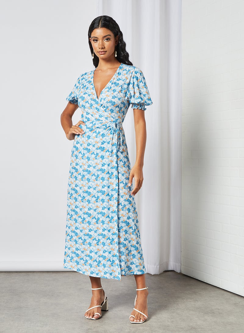 Floral Wrap Dress Blue