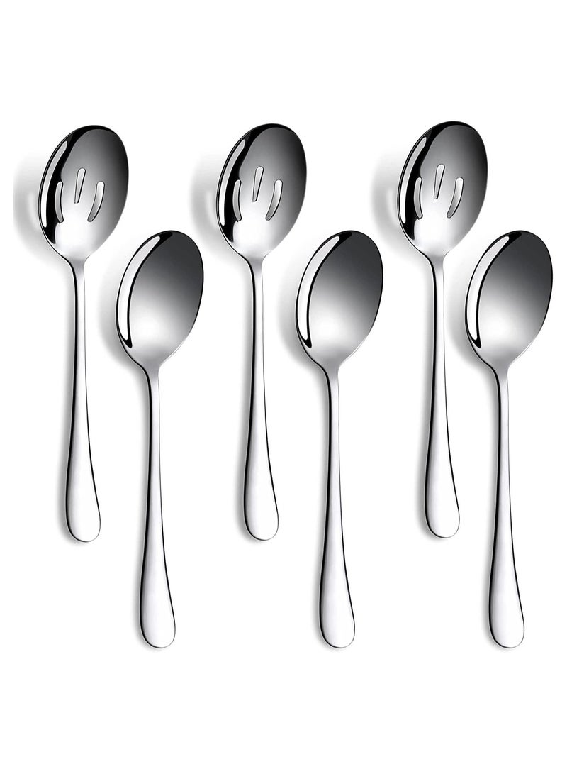 6 Pcs Serving Spoons Set, 8.7 Inch x 3,Slotted Spoon 3, Metal Utensils for Stainless Steel Buffet Banquet Spoon, Large Cutlery Set Home, Kitchen