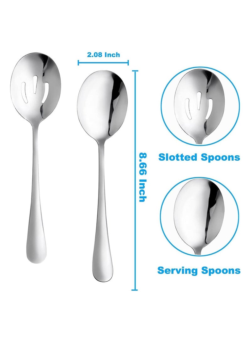 6 Pcs Serving Spoons Set, 8.7 Inch x 3,Slotted Spoon 3, Metal Utensils for Stainless Steel Buffet Banquet Spoon, Large Cutlery Set Home, Kitchen