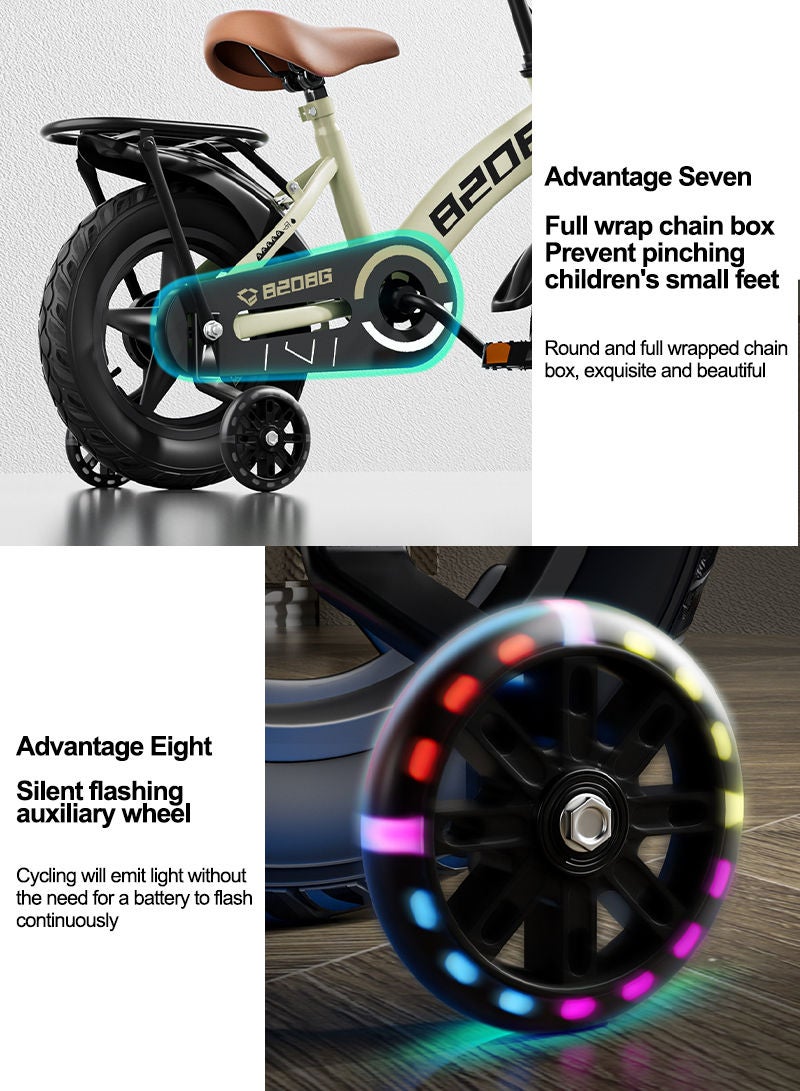 18 Inch Bicycle for Kids, with Flashing Training Wheels and Basket, High Carbon Steel Frame, Kids Bike for 6-8 Years Boys and Girls