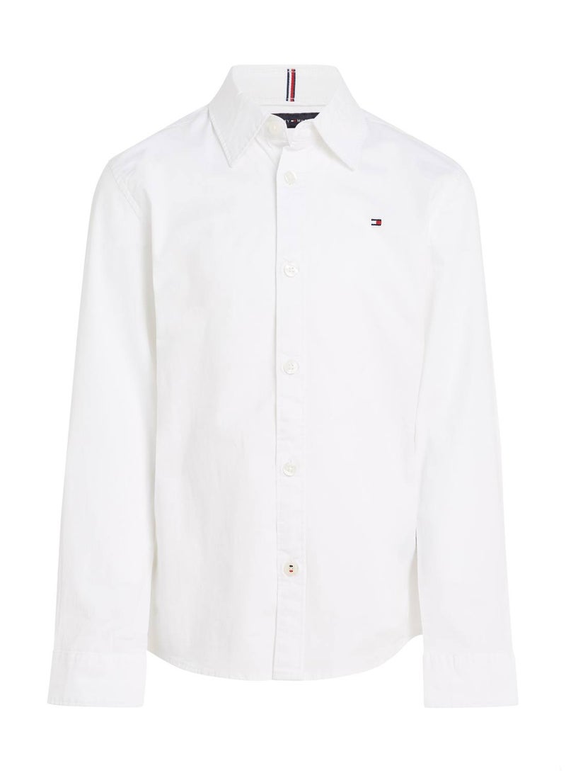 Boys' Stretch Cotton Poplin Casual Shirt, White