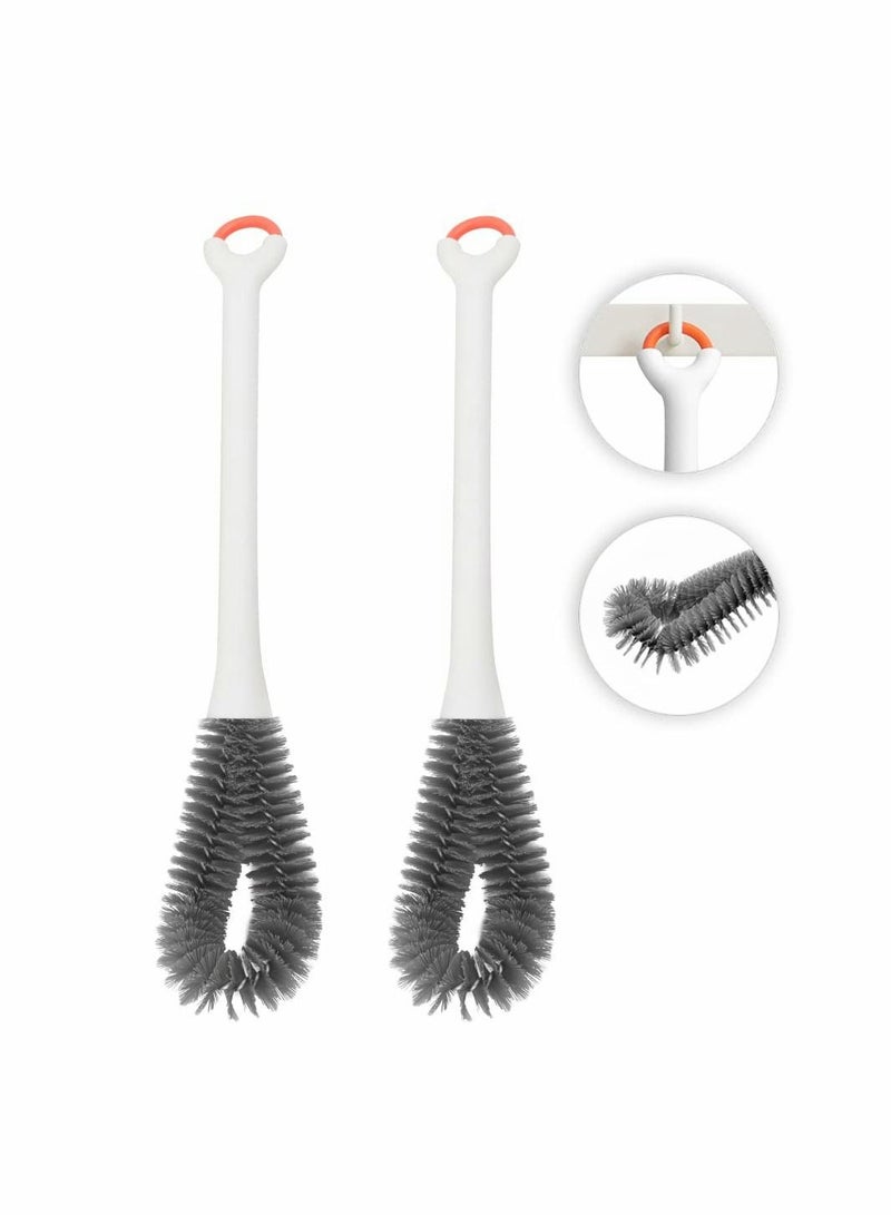 Reusable Bottle Cleaner Brushes, Flexible Water Brush for Cleaning, Long Handle Dish Scrub Cups, Coffee Mugs, Pitchers White (2 Pack)