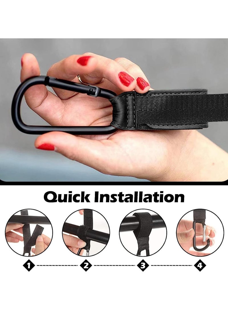 Stroller Hooks with Safety Wrist Strap, Heavy Duty Jogging Clips, Universal Pram Hook, and Mommy for Hanging Diaper Bags Purses Black, 4Pcs