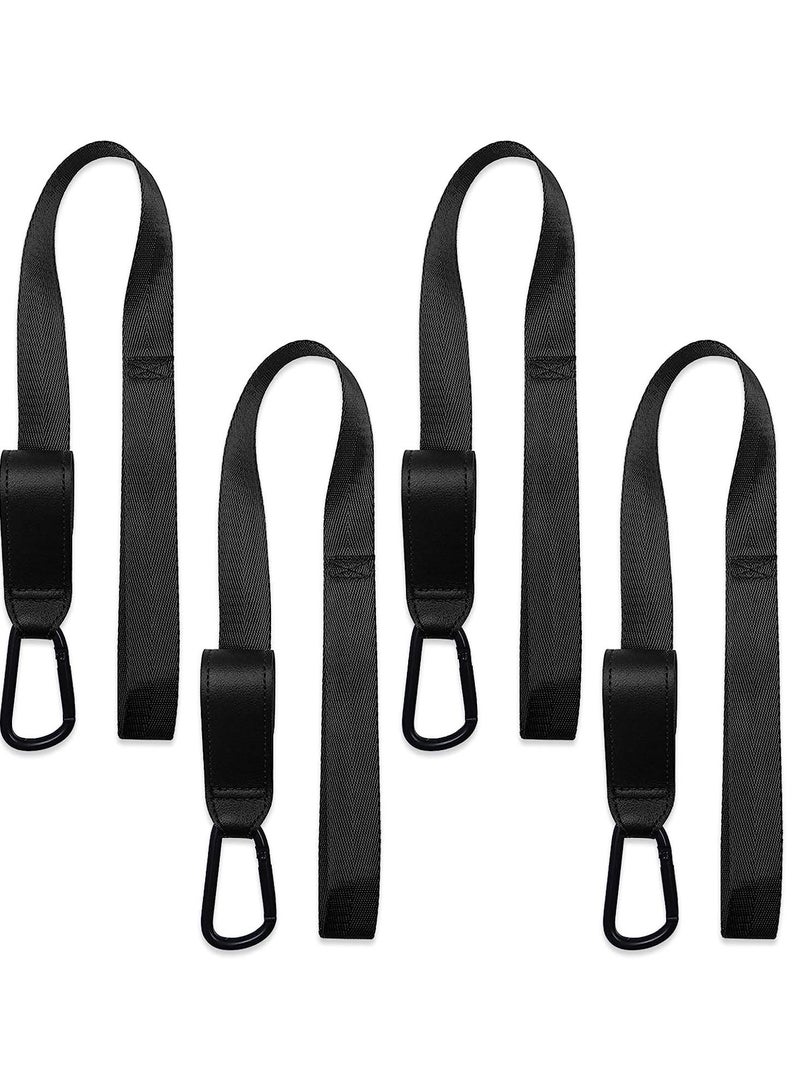 Stroller Hooks with Safety Wrist Strap, Heavy Duty Jogging Clips, Universal Pram Hook, and Mommy for Hanging Diaper Bags Purses Black, 4Pcs