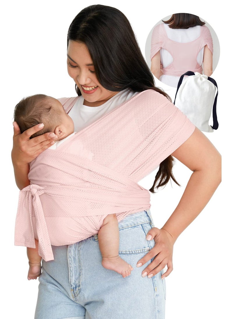 Baby Wrap Carrier for Newborn, Hassle-Free Moisture Wicking and Breathable Infant Sling, Perfect Newborn Babies to 44 lbs Toddlers (Pink, L)