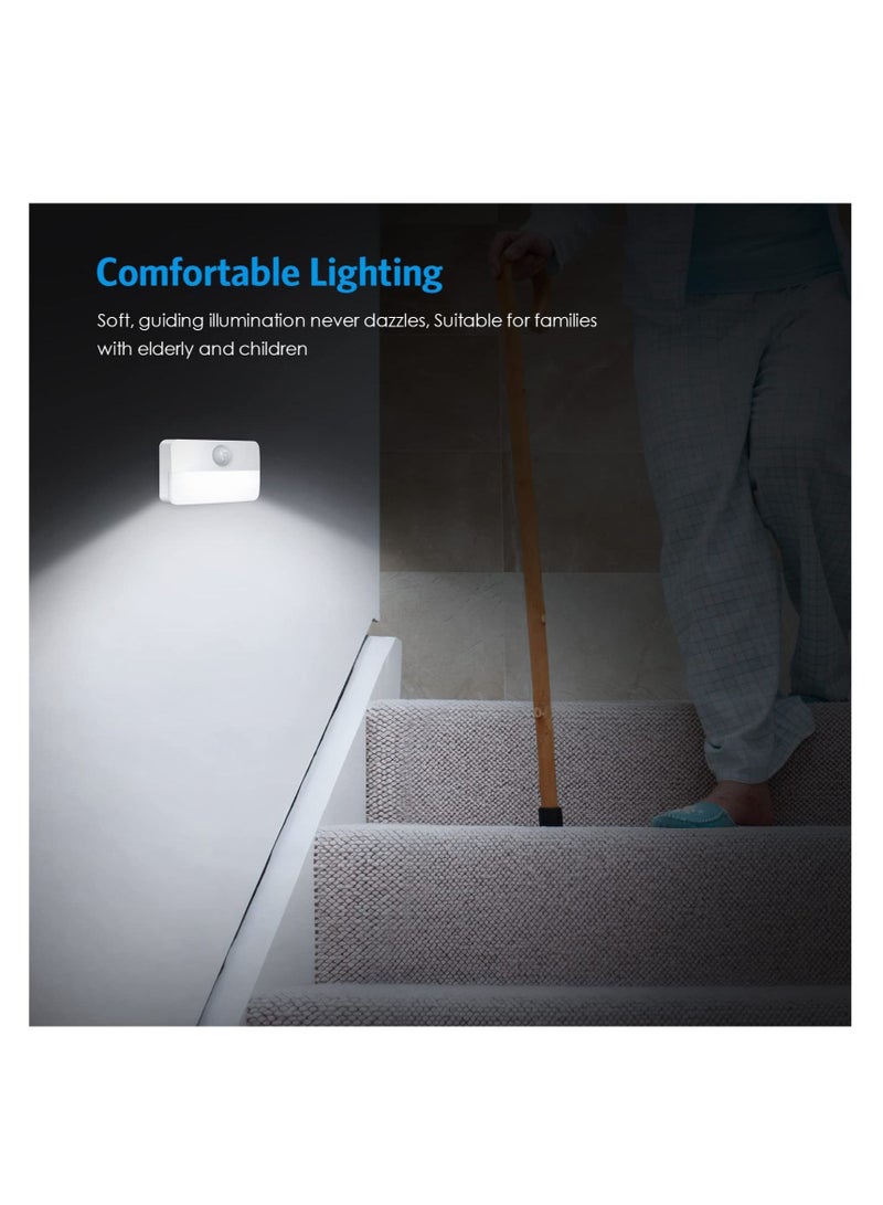 Mini Motion Sensor Light, Newest Cordless Battery-Powered LED Night Light Wall Closet Lights, Safe Suitable for Stairs, Hallway, Bathroom, Kitchen, (Pack of 4 - White)
