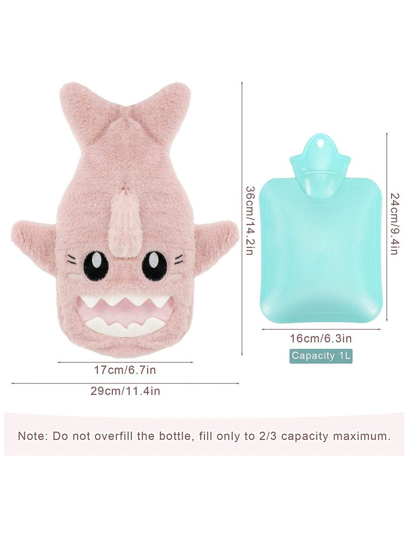 Hot Water Bottle with Plush Soft Cover 1 Litre Bag Natural Rubber for Neck Shoulder Back Pain Relief Compress and Cold Therapy