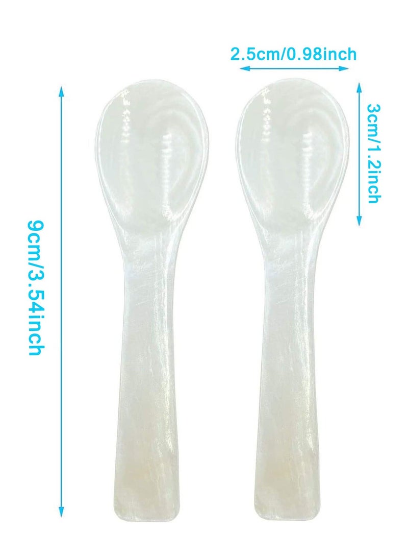 6 Pieces Caviar Spoons Set White Mother of Pearl Spoon with Round Handle for Egg Coffee Serving Ice Cream Restaurant