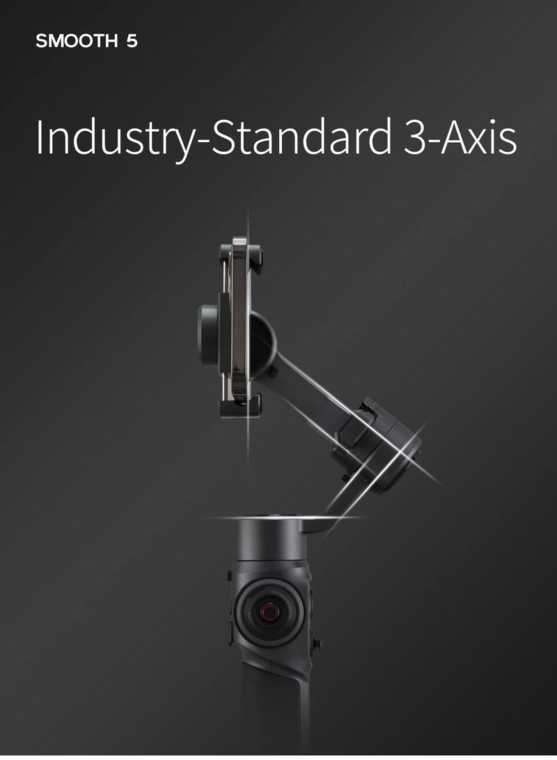 Smooth 5, Gimbal Stabilizer for iPhone Android Smartphones Gimbal 3 Axis with Tripod for Vlog YouTube TikTok Instagram Live Video, Standard Package