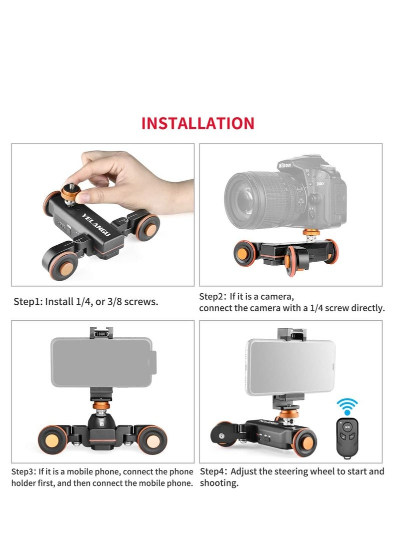 Camera Slider Motorized,YELANGU Rechargeable Camera Dolly with Wireless Remote Control, 3 Speed Adjustable Slider for 360 Degree Swivel,for DSLR Camera, Camcorder, Gopro,Smartphone with Phone Holder