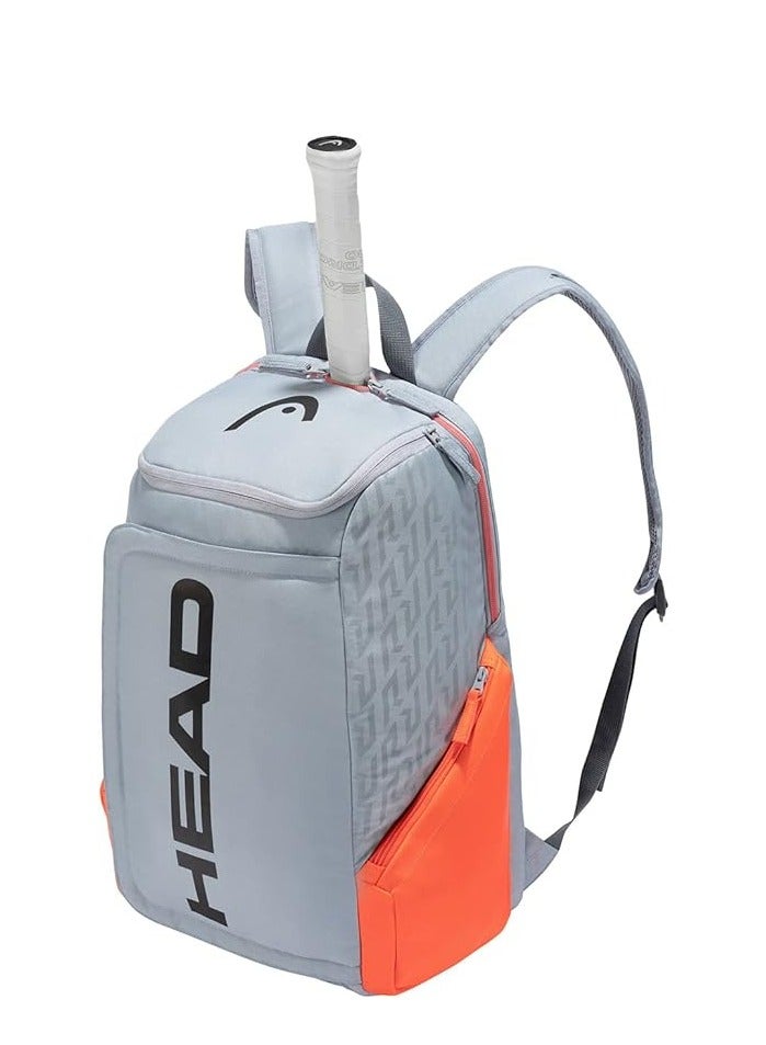Rebel Backpack | Grey & Orange | Material: Polyester | Tennis Kit Bag | Foam Padded Shoulder Strap | Zipper Pocket for Extra Grip