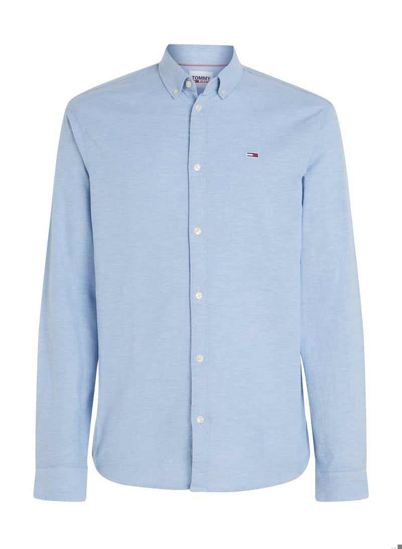 Men's Stretch Oxford Cotton Slim Fit Casual Shirt, Blue