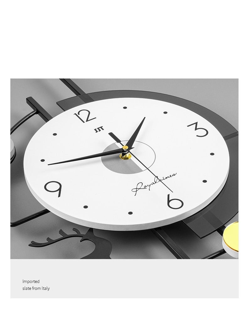 Large Wall Clocks for Living Room Decor Modern Pendulum Wall Clock Silent Quartz Battery Operated Non-Ticking for Bedroom Kitchen Office 24inch Black Metal Deer Clock Wall Decor for Home Indoor