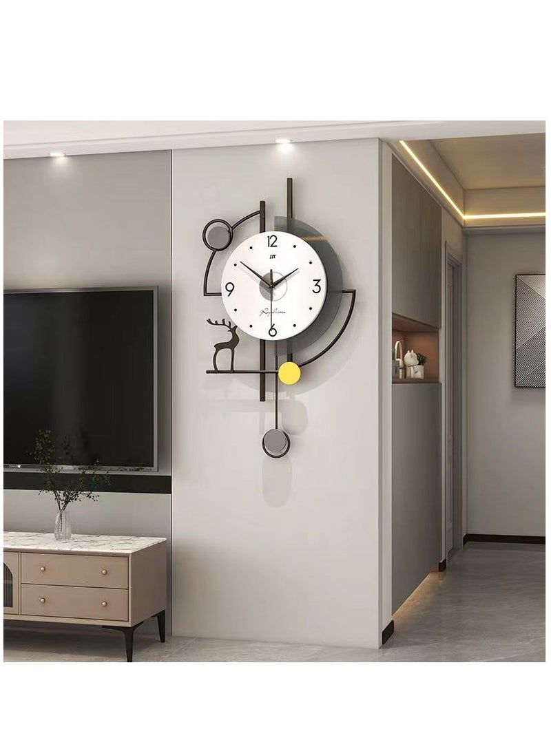 Large Wall Clocks for Living Room Decor Modern Pendulum Wall Clock Silent Quartz Battery Operated Non-Ticking for Bedroom Kitchen Office 24inch Black Metal Deer Clock Wall Decor for Home Indoor