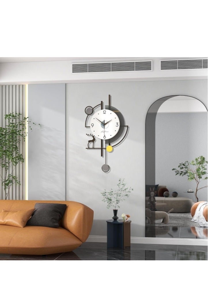 Large Wall Clocks for Living Room Decor Modern Pendulum Wall Clock Silent Quartz Battery Operated Non-Ticking for Bedroom Kitchen Office 24inch Black Metal Deer Clock Wall Decor for Home Indoor