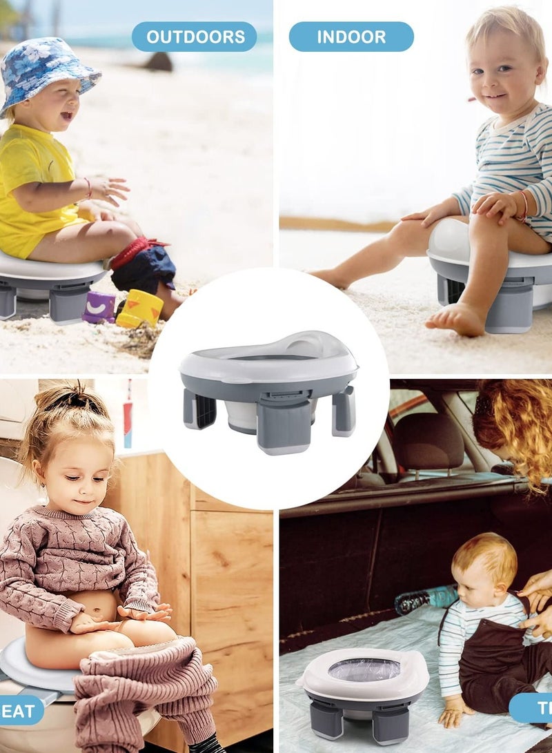 2-in-1 Portable Travel Potty, Foldable Toddler Potty with Storage, Convenient Emergency Toilet for Car and Outdoor Use (Grey)