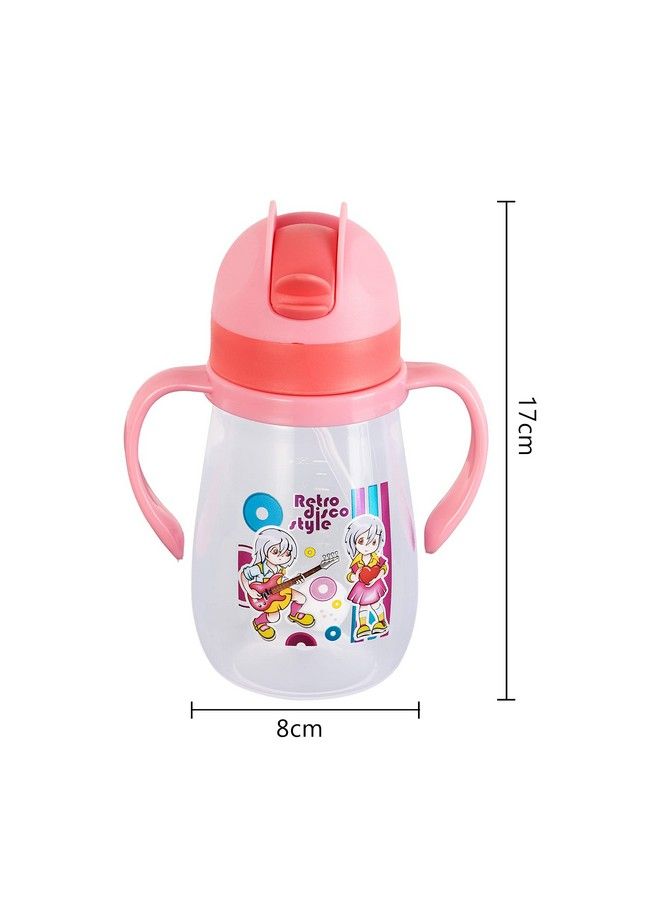 Baby Joy Spill Proof Kids Transparent With Gravity Ball Straw Sipper Cup Water Bottle With Handles 250 Ml (Pink)