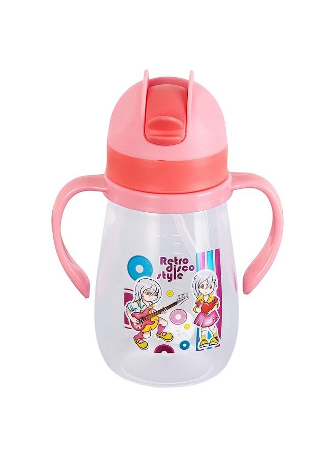 Baby Joy Spillproof Kids Transparent With Gravity Ball Straw Sipper Cup Water Bottle With Handles250 Ml (Pink)