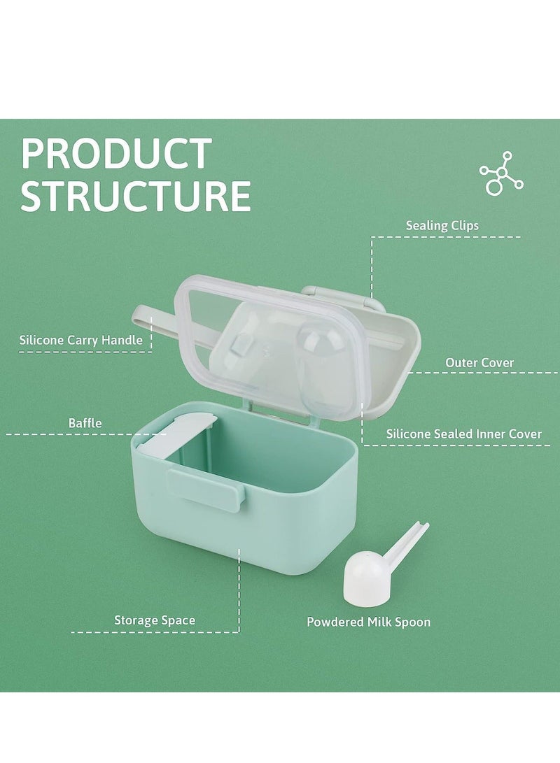 Milk Powder Dispenser Pot Portable Baby Formula and Snack Storage Container with Scoop Leveller Sealed Silicone Ring Cover for Outdoor Travel Airtight Feeding Green 400M