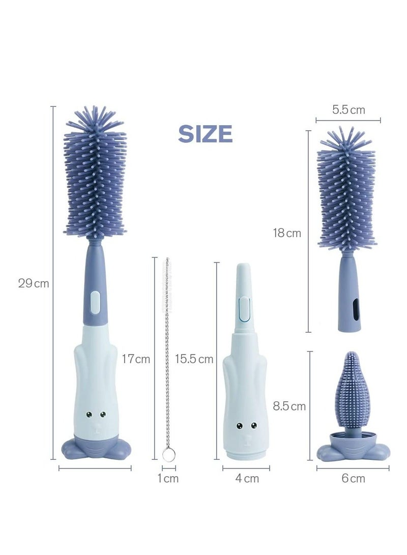 Baby Bottle Brush, 3 in 1 Cleaning Feeding Nipple Mini Cleaner, Silicone Brush for Water Bottles Glass Cup Thermoses