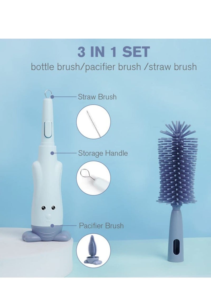 Baby Bottle Brush, 3 in 1 Cleaning Feeding Nipple Mini Cleaner, Silicone Brush for Water Bottles Glass Cup Thermoses