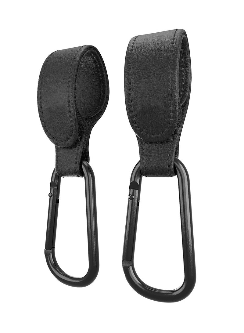 Baby Stroller Hooks Bag for Hanging Diaper Bags Multipurpose Velcro Grocery Shopping Premium Leather Pram Hook Straps 2 Pcs, Black