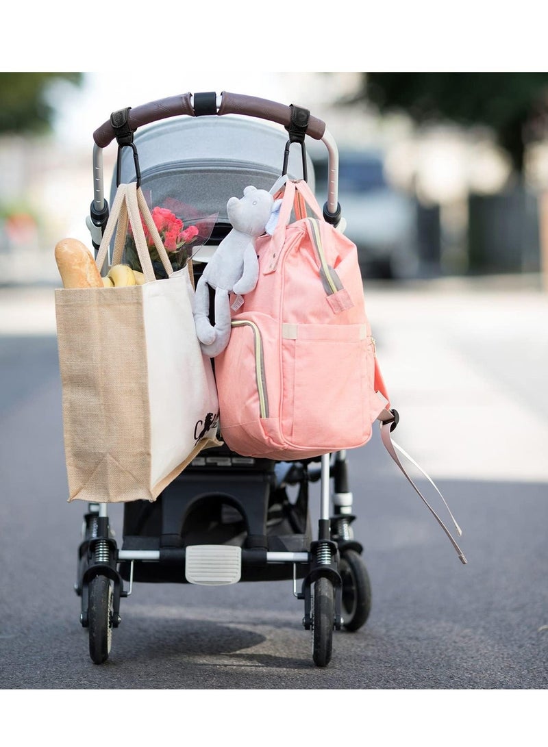 Baby Stroller Hooks Bag for Hanging Diaper Bags Multipurpose Velcro Grocery Shopping Premium Leather Pram Hook Straps 2 Pcs, Black