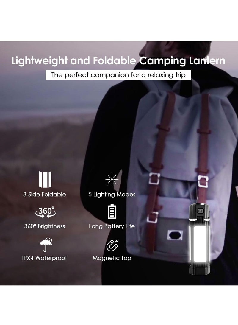 Rechargeable LED Camping Lantern, USB Powered, 5 Lighting Modes, 3000mAh Power Bank, Portable and Foldable Tent Light with Magnetic Top for Outdoor Adventures, Emergency Lighting, Fishing