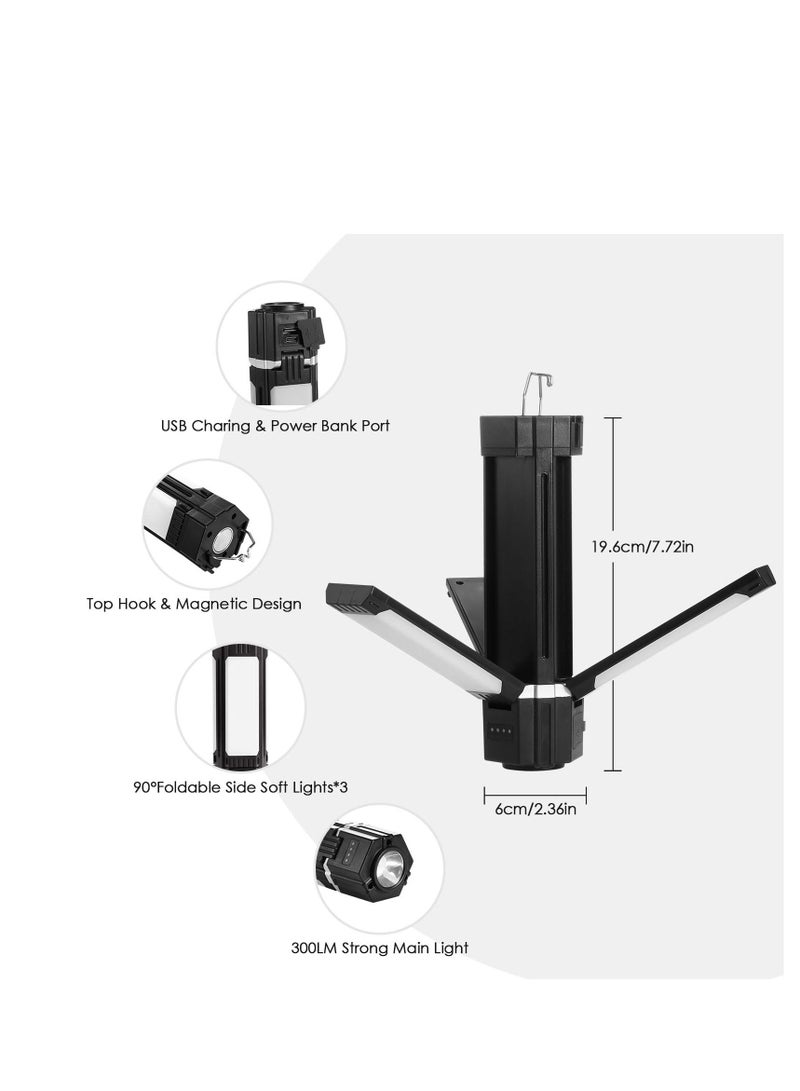 Rechargeable LED Camping Lantern, USB Powered, 5 Lighting Modes, 3000mAh Power Bank, Portable and Foldable Tent Light with Magnetic Top for Outdoor Adventures, Emergency Lighting, Fishing