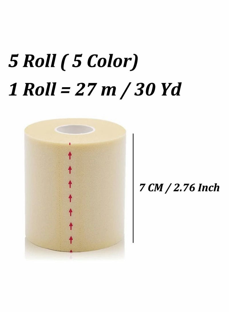Sports Bandage, 5 Rolls Foam Pre-Wrap Underwrap Bandage Athletic Tape for Hair Wrists Elbow Knees Ankles (Skin Color, Black, Blue, Red, Green)