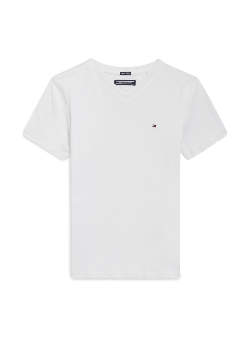 Boys' Organic Cotton V-Neck T-Shirt, White
