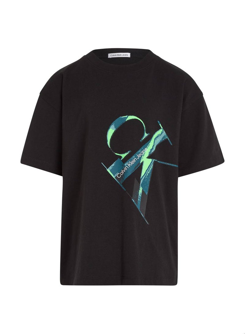 Boys' Cotton Logo T-Shirt, Black