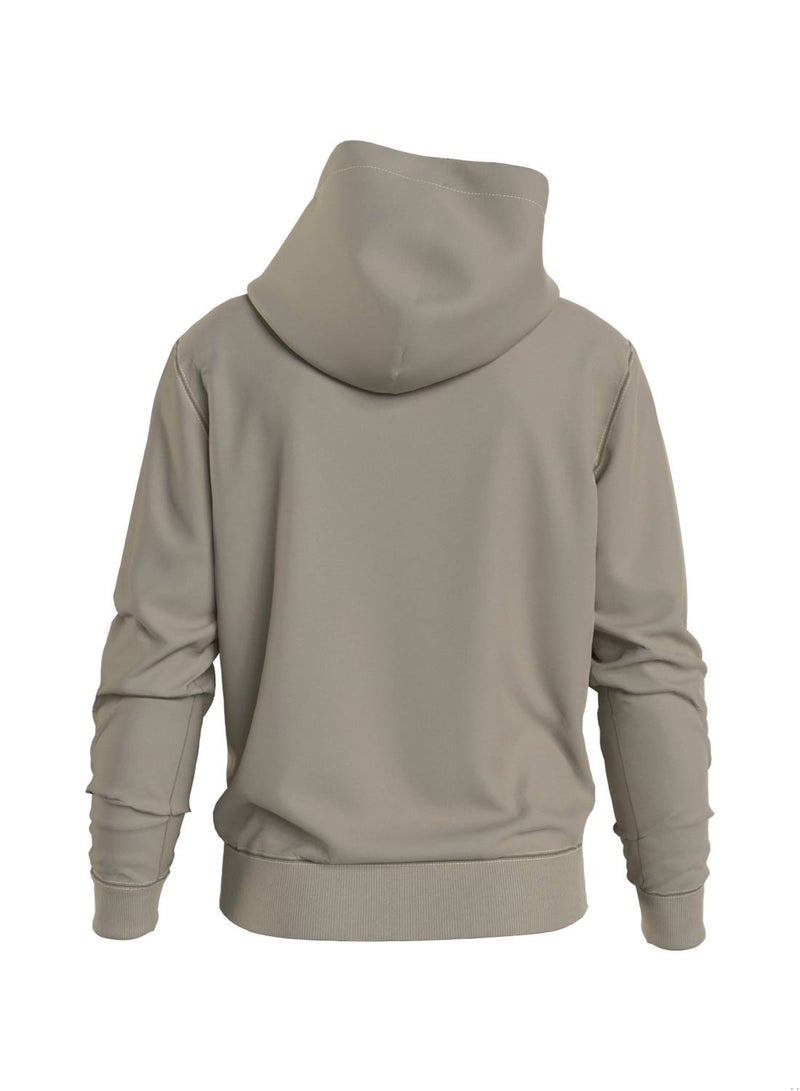 Men's Long Sleeved Hoodie - Cotton, Taupe