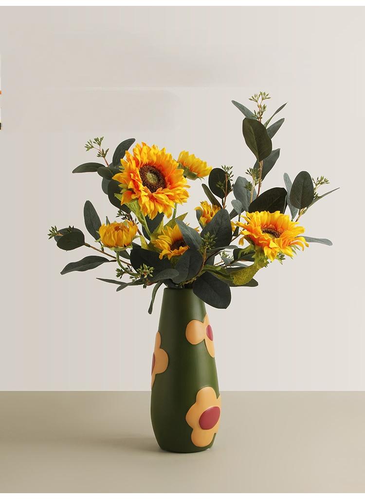 1 Pcs Creative Home Morandi Painted Ceramic Vase Living Room Decoration With Simulated Flower Set
