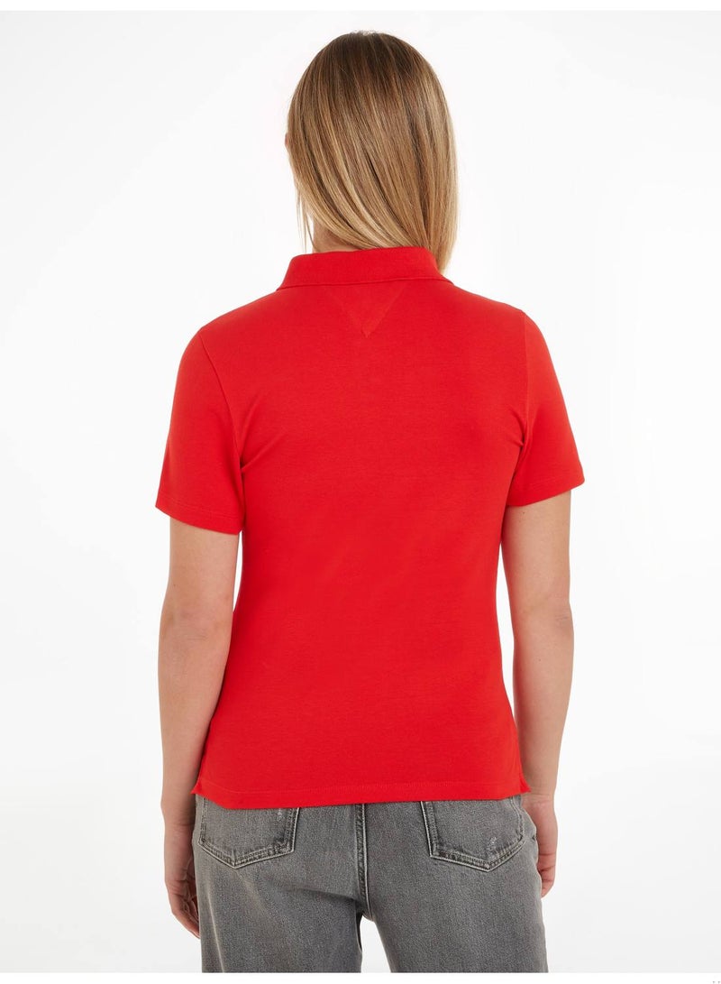 Women's 1985 Collection Flag Embroidery Slim Polo, Red