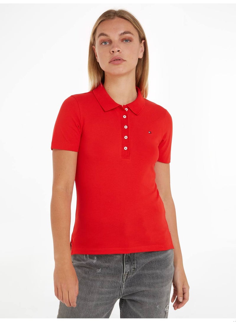 Women's 1985 Collection Flag Embroidery Slim Polo, Red