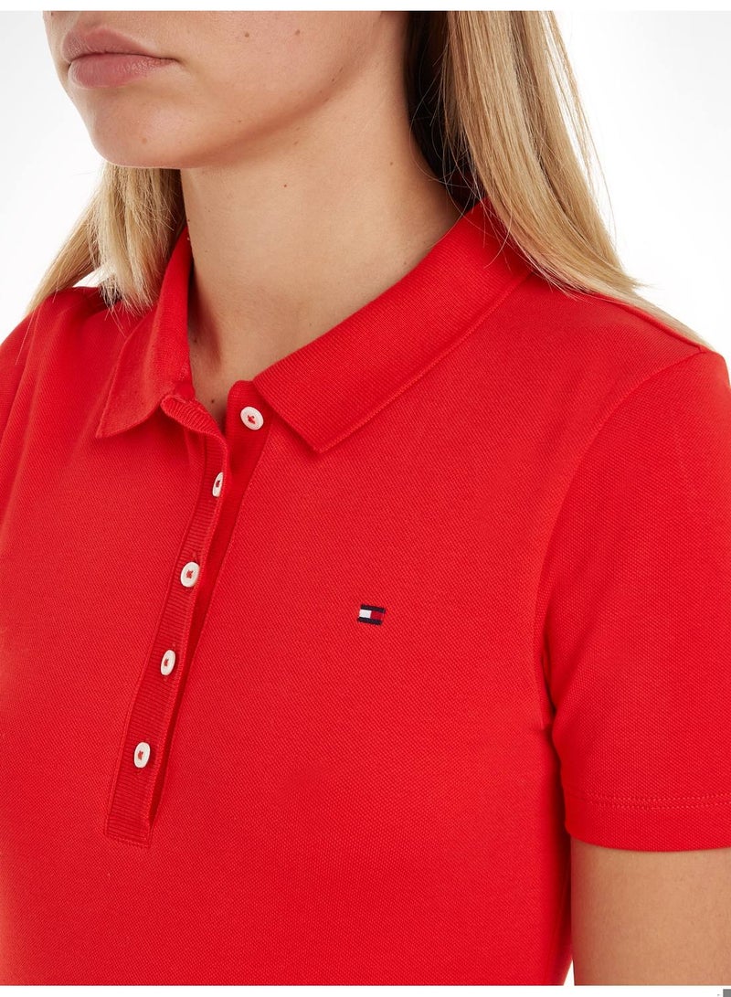 Women's 1985 Collection Flag Embroidery Slim Polo, Red