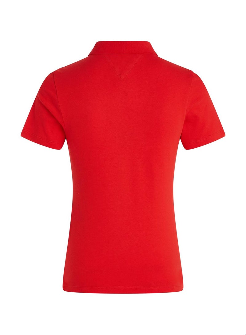 Women's 1985 Collection Flag Embroidery Slim Polo, Red