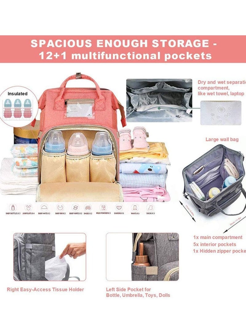 Portable Baby Home, Portable Diaper Bag, 3 in 1 Diaper Bag with Foldable Cot Bed, Mummy Bag Nappy Changing Bags, Multifunctional Baby Backpack for Outdoor Travel Camping.