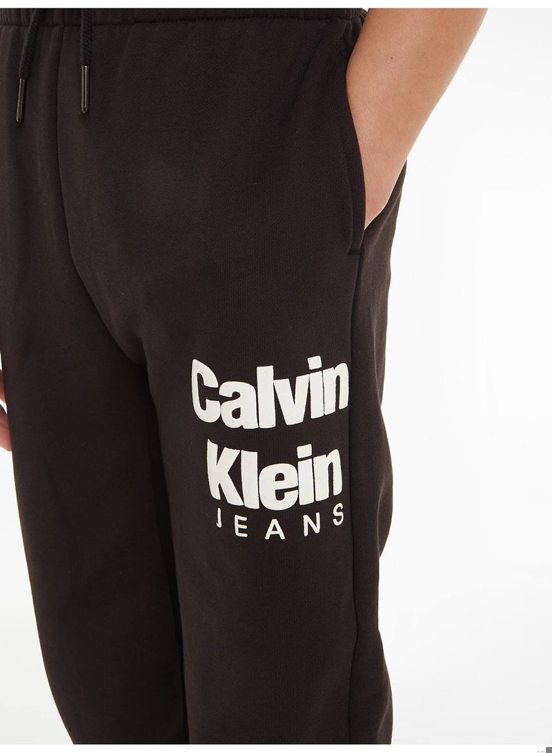 Boys' Casual Pants - Relaxed Fleece Logo Joggers, Black